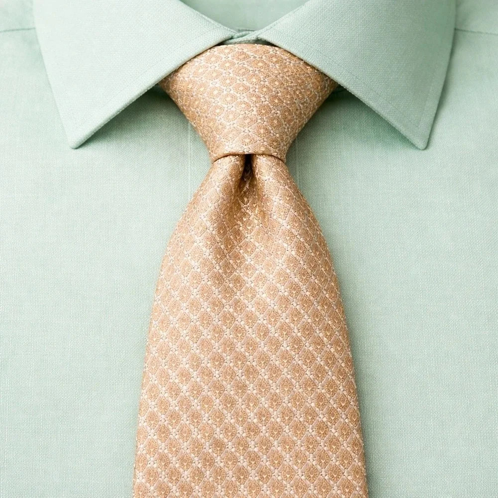 Calvin Klein Mens Gold Champagne Diamond Geometric Textured Necktie‎ Wedding NEW